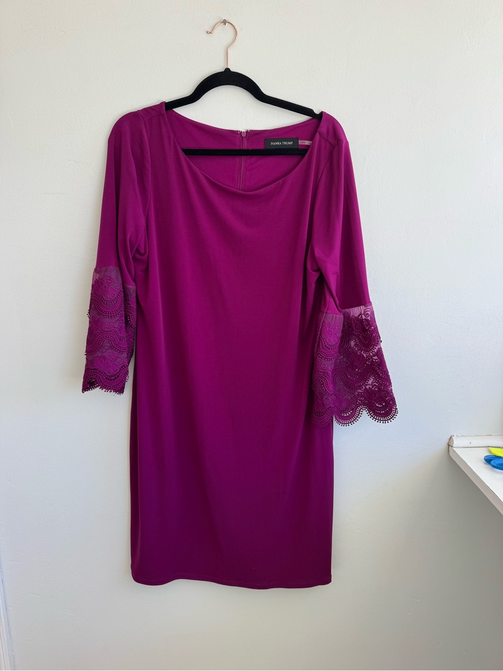 Magenta Lace-Sleeve Women’s Dress